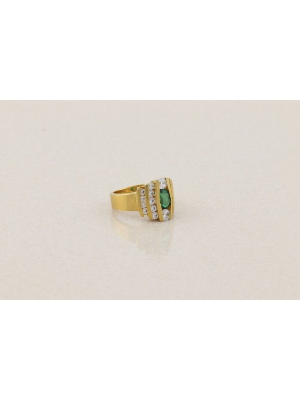 18k Gold Over Sterling Silver Lab Created Emerald & Cubic Zirconia Ring Size 7 - Picture 8 of 9
